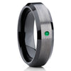 Tungsten Wedding Band - Emerald Ring - Black Tungsten Ring - Gunmetal - Clean Casting Jewelry