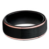 Rose Gold Tungsten Ring - Black Tungsten - Rose Gold Tungsten Band - Brush - Clean Casting Jewelry