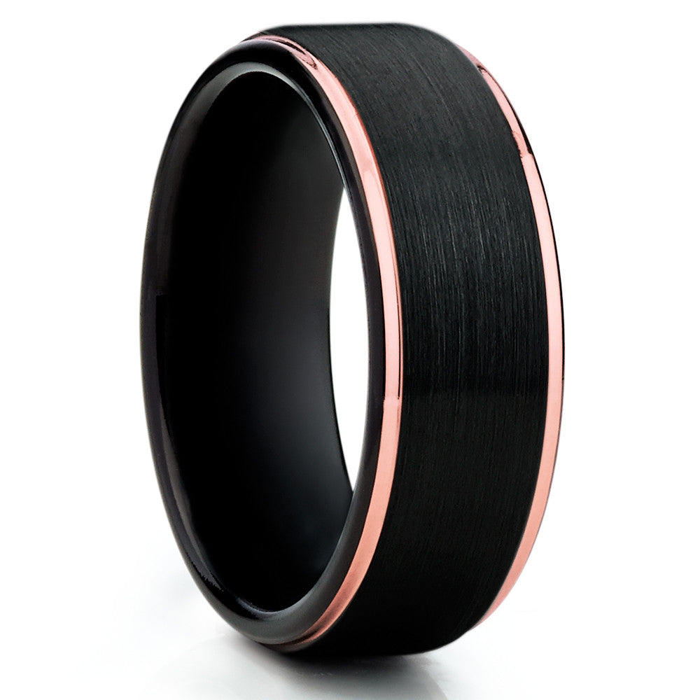 Rose Gold Tungsten Ring - Black Tungsten - Rose Gold Tungsten Band - Brush - Clean Casting Jewelry