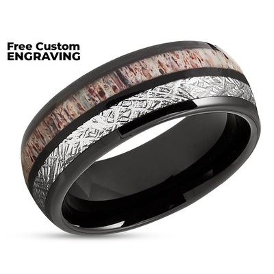 Deer Antler Tungsten Ring - Black Tungsten Ring - Meteorite Ring - 8mm Ring