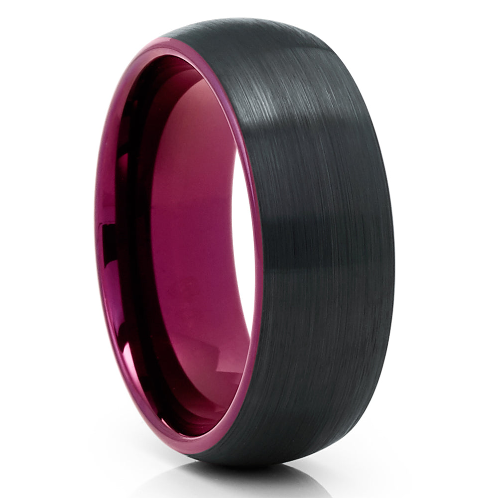 Purple Tungsten Wedding Band - Purple Tungsten Ring - Black Tungsten Band - Clean Casting Jewelry