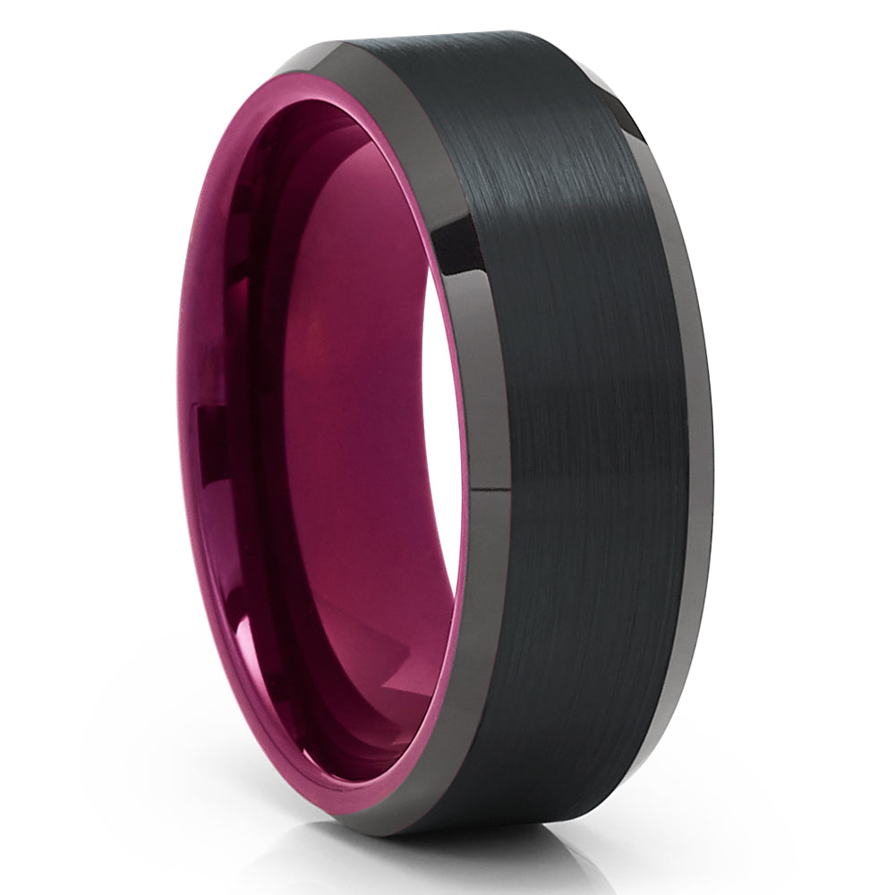 Purple Tungsten Ring - Black Tungsten Ring - Tungsten Carbide Ring - Purple Band - Clean Casting Jewelry