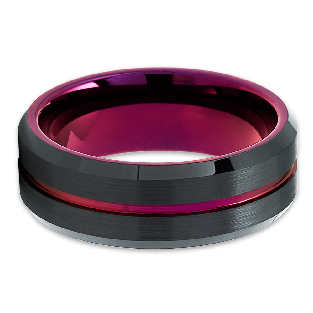 Purple Tungsten Wedding Band - Purple Tungsten Ring - Black Tungsten - Unique - Clean Casting Jewelry