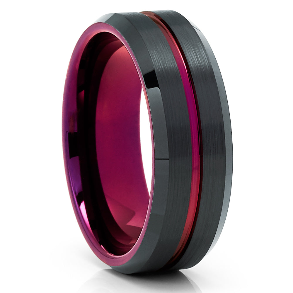 Purple Tungsten Wedding Band - Purple Tungsten Ring - Black Tungsten - Unique - Clean Casting Jewelry