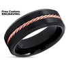 Black Tungsten Ring - Rose Gold Braid - Black Tungsten Wedding Band - Brush