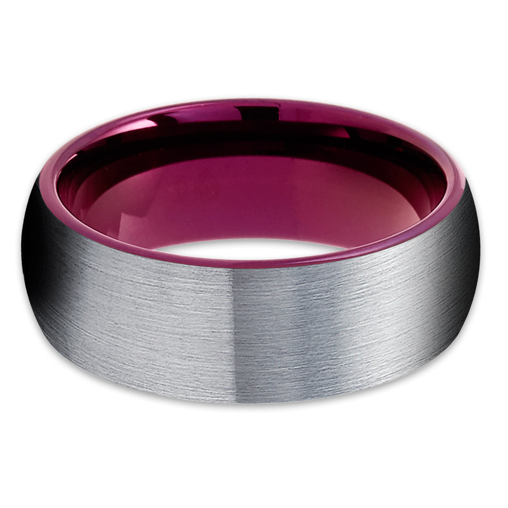 Purple Tungsten Wedding Band - Gray Tungsten Ring - Purple Tungsten Ring - Brush - Clean Casting Jewelry