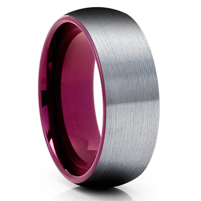 Purple Tungsten Wedding Band - Gray Tungsten Ring - Purple Tungsten Ring - Brush - Clean Casting Jewelry