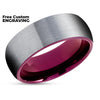 Purple Tungsten Wedding Band - Gray Tungsten Ring - Purple Tungsten Ring - Brush