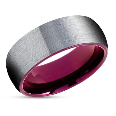 Purple Tungsten Wedding Band - Gray Tungsten Ring - Purple Tungsten Ring - Brush