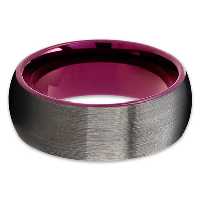 Purple Tungsten Wedding Band - Gunmetal Ring - Purple Tungsten Ring - Brush - Clean Casting Jewelry