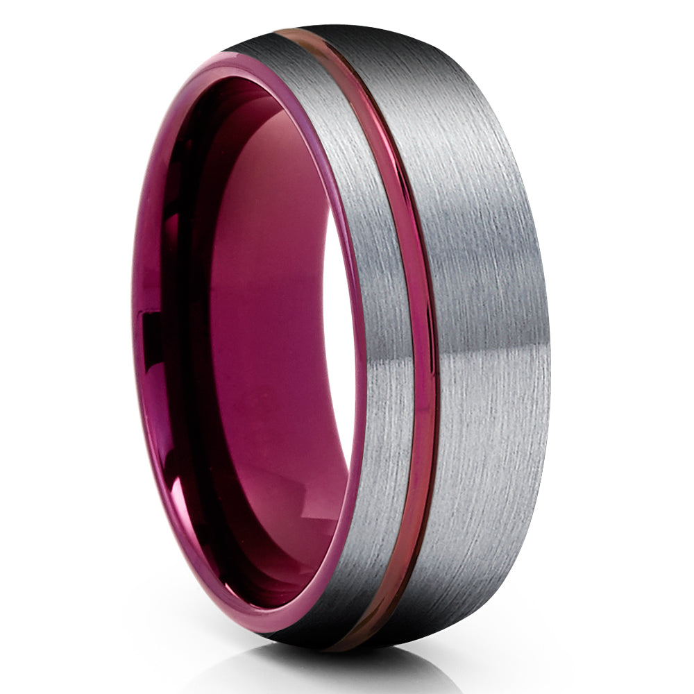 Purple Tungsten Wedding Band - Purple Tungsten Ring - Gray Tungsten - Brush - Clean Casting Jewelry