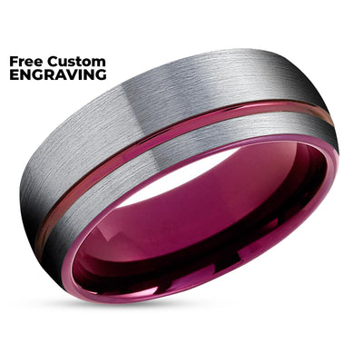 Purple Tungsten Wedding Band - Purple Tungsten Ring - Gray Tungsten - Purple Ring