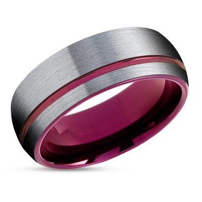 Purple Tungsten Wedding Band - Purple Tungsten Ring - Gray Tungsten - Purple Ring
