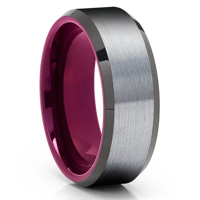 Purple Tungsten Wedding Ring - Gray Tungsten Ring - Purple Wedding Band - Clean Casting Jewelry