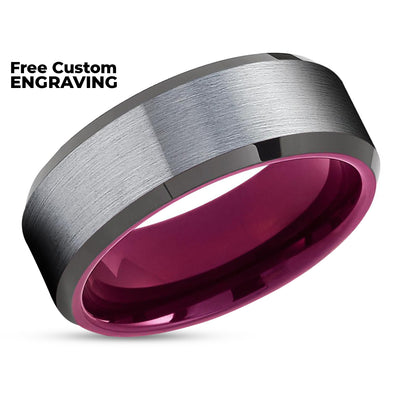 Purple Wedding Ring - Black Wedding Ring- Gray Tungsten Ring - Engagement Ring