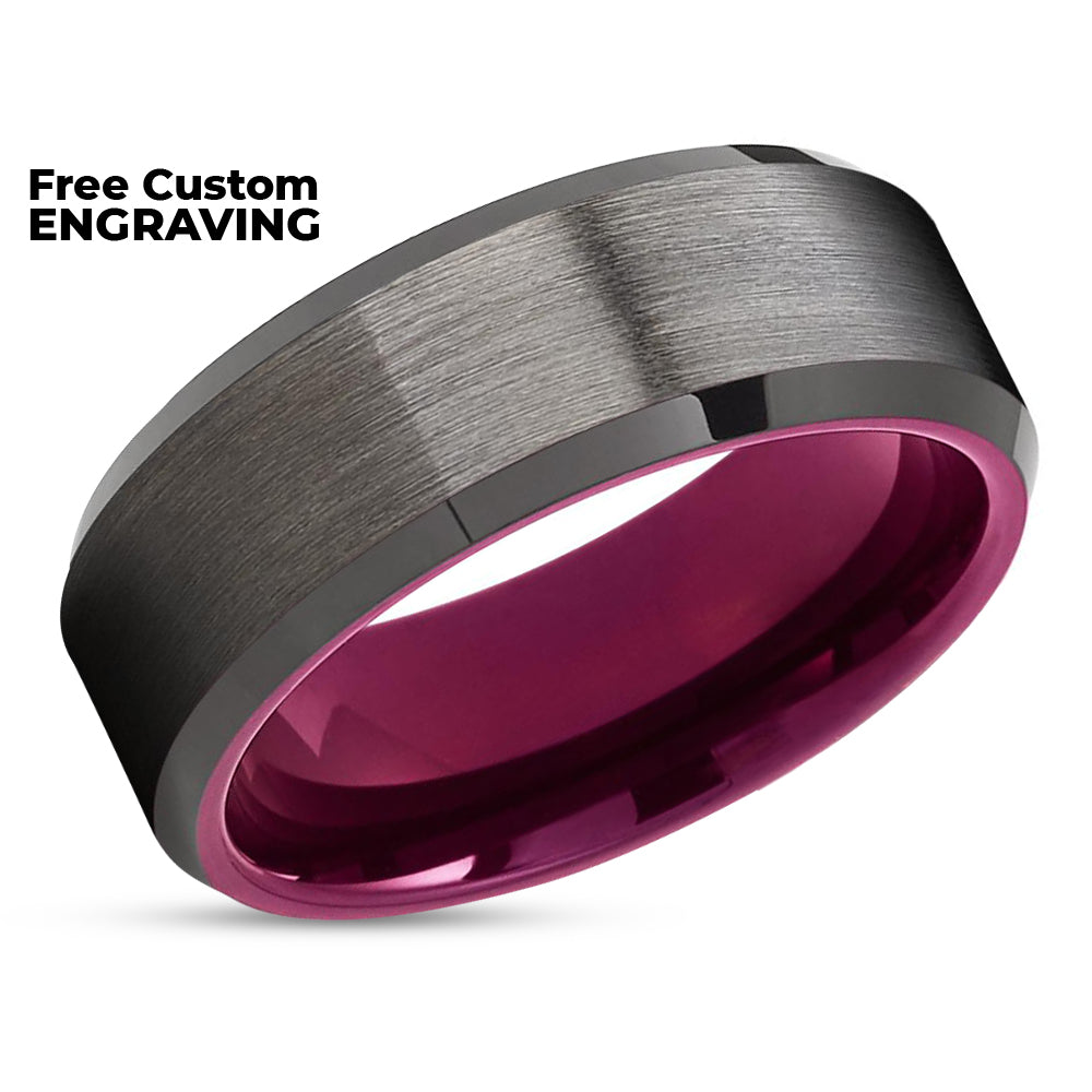 Purple Wedding Band - Gunmetal Wedding Ring - Purple Wedding Ring - Ring