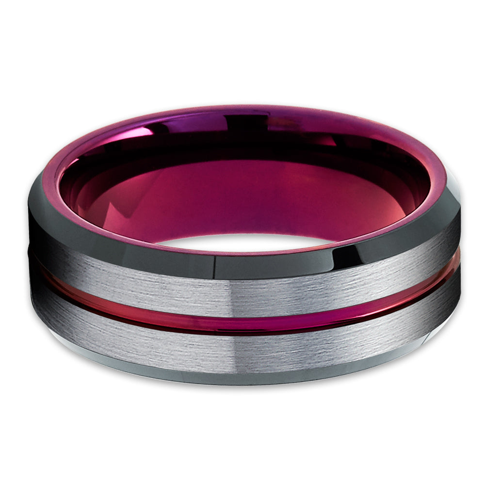 Purple Tungsten Wedding Band - Gray Tungsten Ring -Purple Wedding Ring - Clean Casting Jewelry