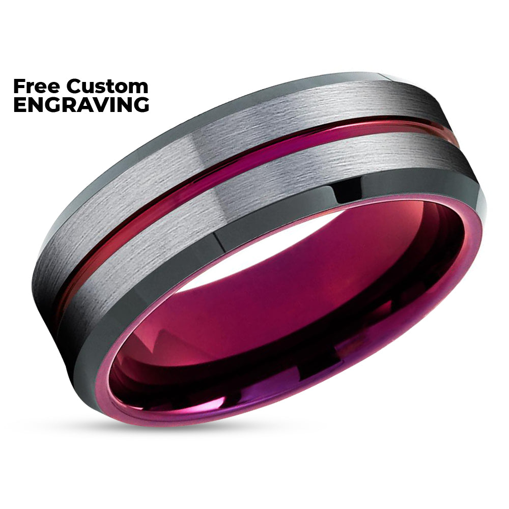 Purple Tungsten Wedding Band - Gray Tungsten Ring -Purple Wedding Ring - Black Ring