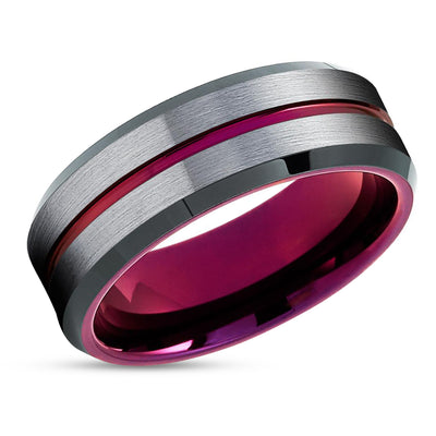 Purple Tungsten Wedding Band - Gray Tungsten Ring -Purple Wedding Ring - Black Ring