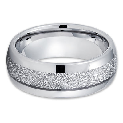 Silver Tungsten Ring - Meteorite Wedding Band - Meteorite Ring - Silver Tungsten - Clean Casting Jewelry