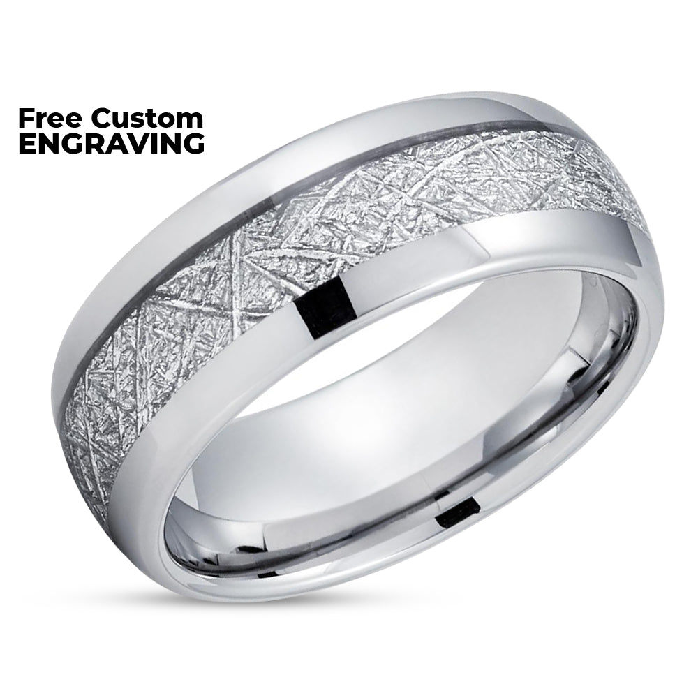 Silver Tungsten Ring - Meteorite Wedding Band - Meteorite Ring - Silver Tungsten
