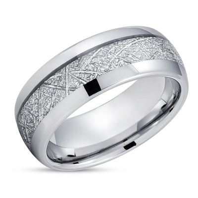 Silver Tungsten Ring - Meteorite Wedding Band - Meteorite Ring - Silver Tungsten