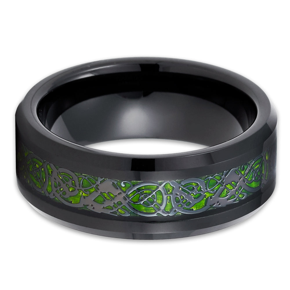 Green Tungsten Ring - Dragon Tungsten Ring - 8mm - Green Tungsten Band - Clean Casting Jewelry