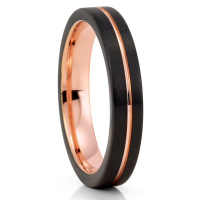 4mm - Rose Gold Tungsten Ring - Black Tungsten Ring - Women's Tungsten Ring - Clean Casting Jewelry