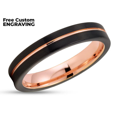 4mm - Rose Gold Tungsten Ring - Black Tungsten Ring - Women's Tungsten Ring