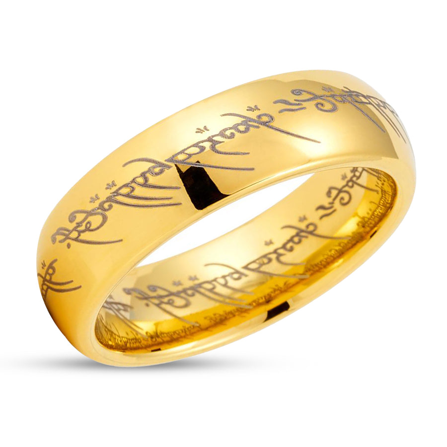 Lord Of The Rings - 6mm - Yellow Gold Tungsten Rings - Tungsten Wedding Ring