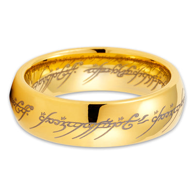 Lord Of The Rings - 6mm - Yellow Gold Tungsten Rings - Tungsten Wedding Ring