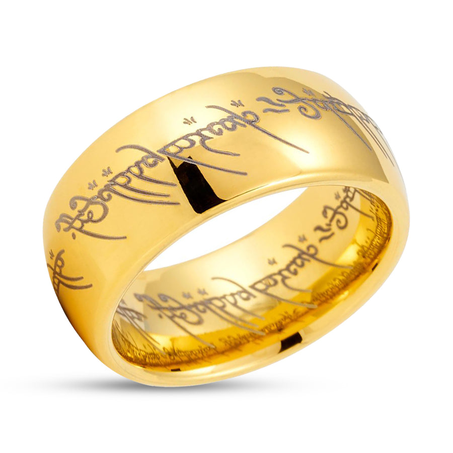 Lord Of The Rings - Tungsten Wedding Band - 10mm Ring - Yellow Gold Tungsten