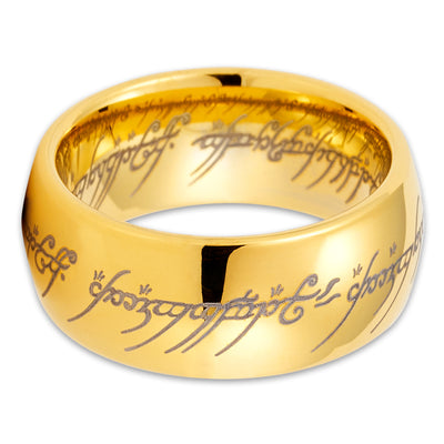 Lord Of The Rings - Tungsten Wedding Band - 10mm Ring - Yellow Gold Tungsten