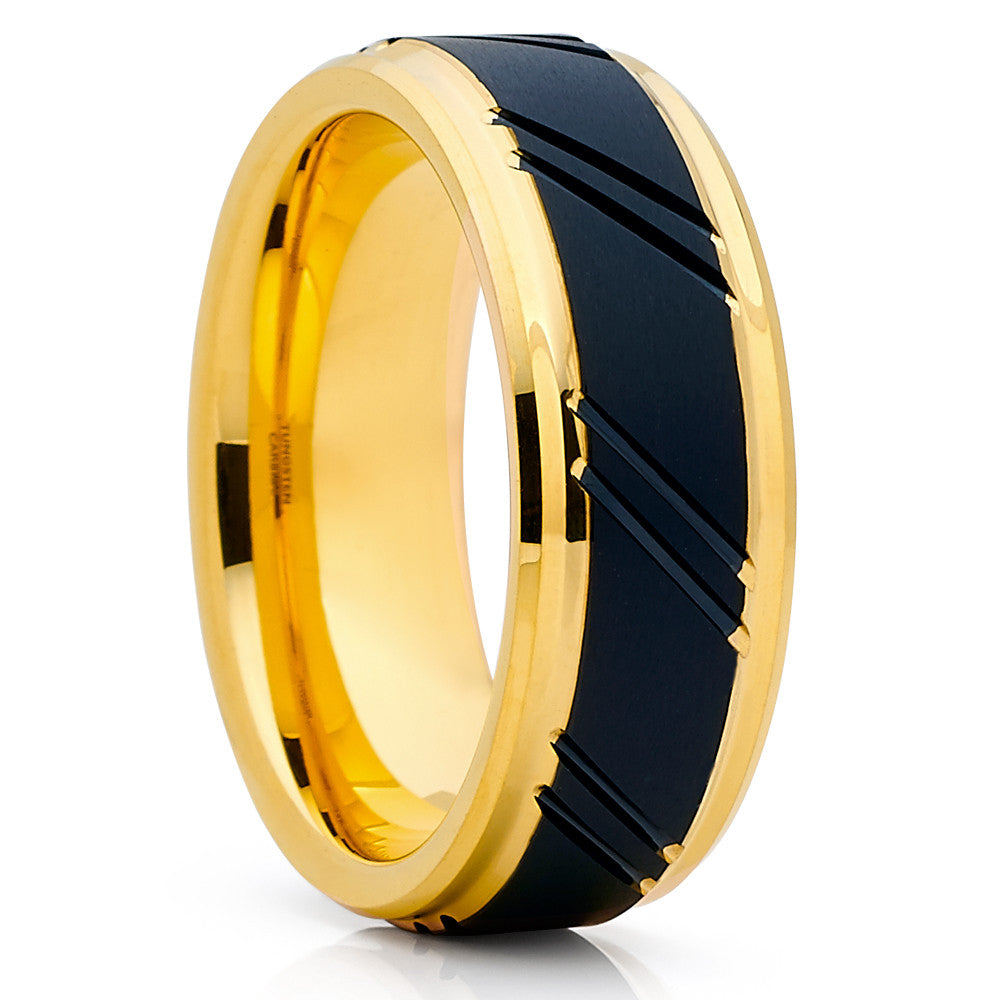 Men's Wedding Band - Yellow Gold Tungsten - Yellow Gold Tungsten Ring - Clean Casting Jewelry