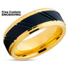 Men's Wedding Band - Yellow Gold Tungsten - Yellow Gold Tungsten Ring - Black Wedding Ring
