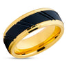 Men's Wedding Band - Yellow Gold Tungsten - Yellow Gold Tungsten Ring - Black Wedding Ring