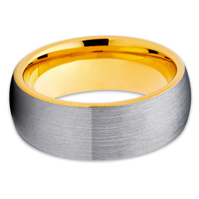 Yellow Gold Tungsten Band - Gray Color - Yellow Gold Tungsten Ring - Clean Casting Jewelry