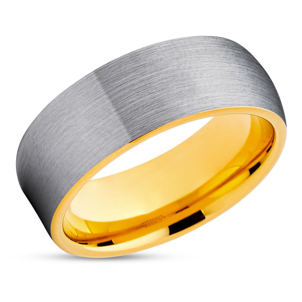 Yellow Gold Tungsten Band - Gray Color - Yellow Gold Tungsten Ring - Wedding Band