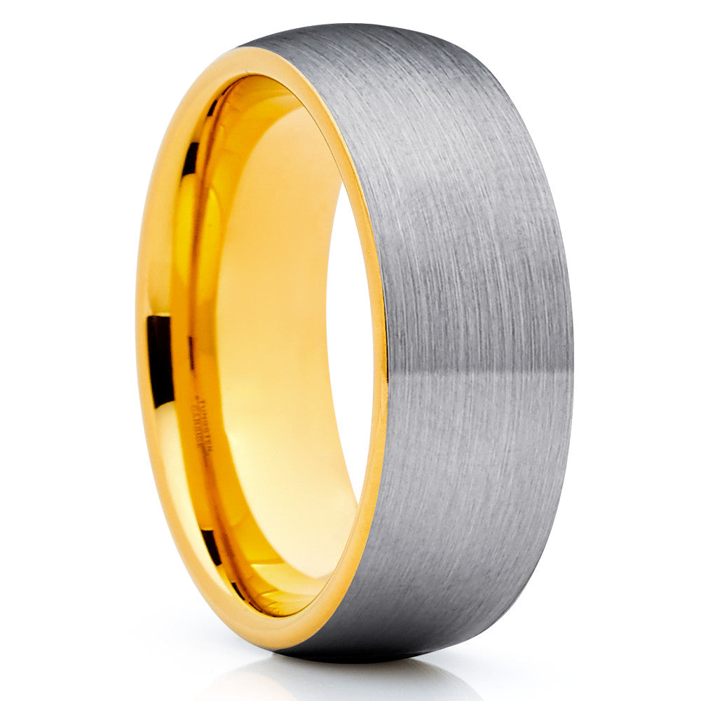 Yellow Gold Tungsten Band - Gray Color - Yellow Gold Tungsten Ring - Clean Casting Jewelry