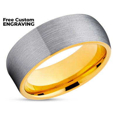 Yellow Gold Tungsten Band - Gray Color - Yellow Gold Tungsten Ring - Wedding Band