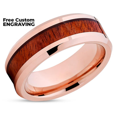 Koa Wood Wedding Ring - Rose Gold Wedding Ring - Tungsten Ring - Wedding Band