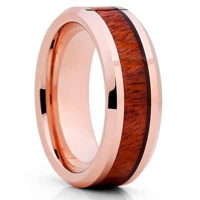 Koa Wood Tungsten Ring - Rose Gold Tungsten Ring - 8mm - Tungsten Ring - Clean Casting Jewelry