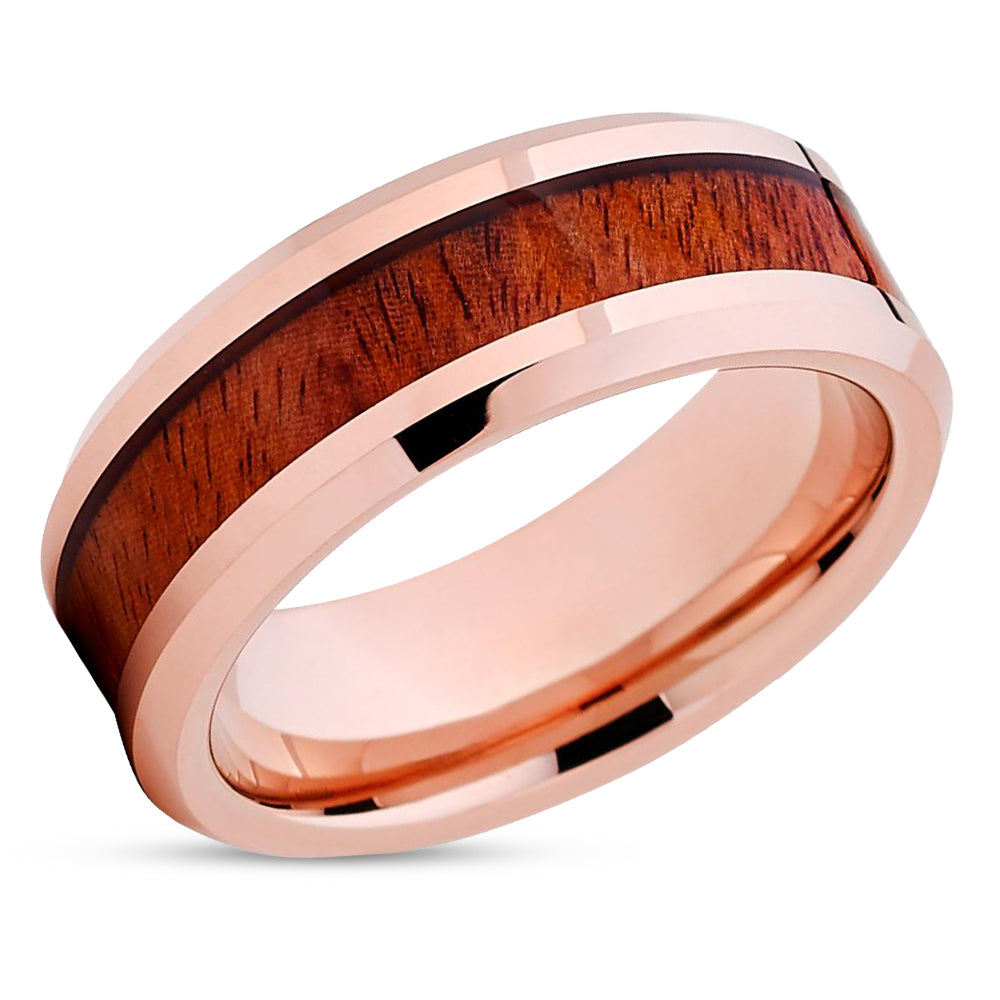 Koa Wood Wedding Ring - Rose Gold Wedding Ring - Tungsten Ring - Wedding Band