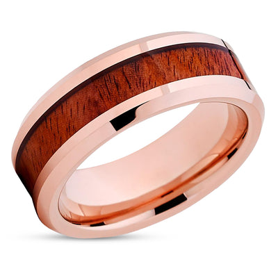 Koa Wood Wedding Ring - Rose Gold Wedding Ring - Tungsten Ring - Wedding Band