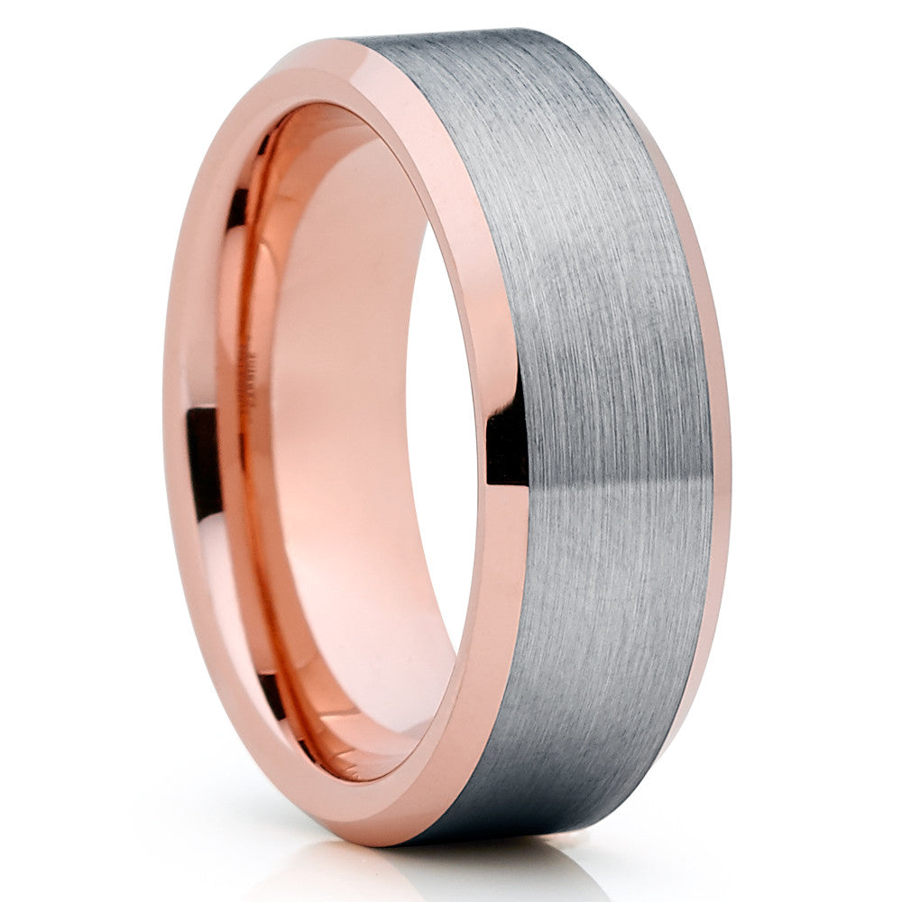 Tungsten Wedding Band - Rose Gold Tungsten - Gray Tungsten - 8mm - Clean Casting Jewelry