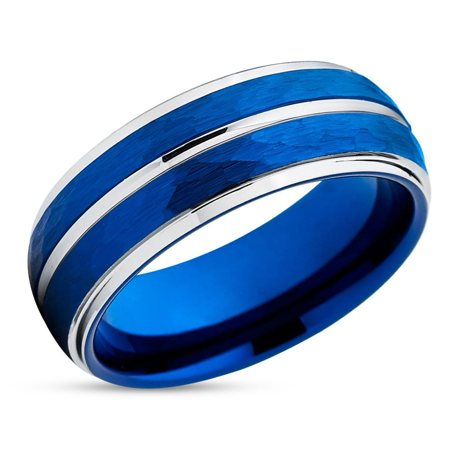 Blue Wedding Band - Blue Tungsten Ring - 8mm Wedding Ring - Men's Ring
