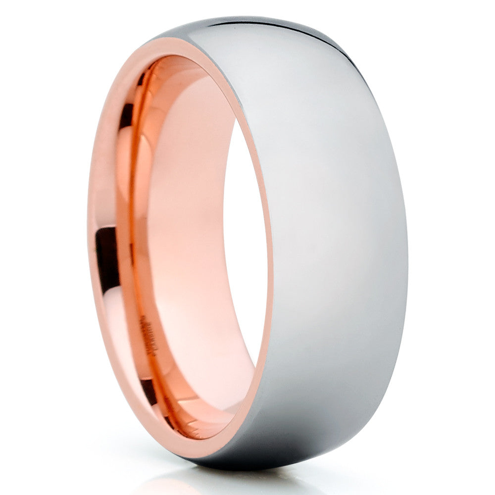 Rose Gold Tungsten - Shiny Polish - Tungsten Wedding Band - Dome - Clean Casting Jewelry