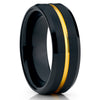 Black Wedding Band - Black Tungsten Ring - Yellow Gold Groove - 8mm - Men's - Clean Casting Jewelry