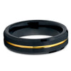 Yellow Gold Tungsten Ring - Black Black Tungsten Ring - 6mm - Brush - Clean Casting Jewelry