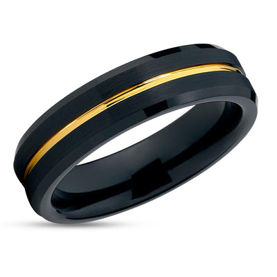 Yellow Gold Tungsten Ring - Black Tungsten Ring - Black Wedding Ring - Yellow Gold Ring